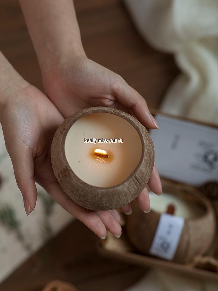 Coconut Shell Aromatherapy Candle with Essential Oil Incense Burner and Plant Wax Scented Candle Gift Set