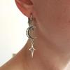 Gothic Ancient Silver Exquisite Hollowed-out Patterns Crescent Moon Star Charms Dangle Earrings for Women Y2k Punk Jewelry Gifts