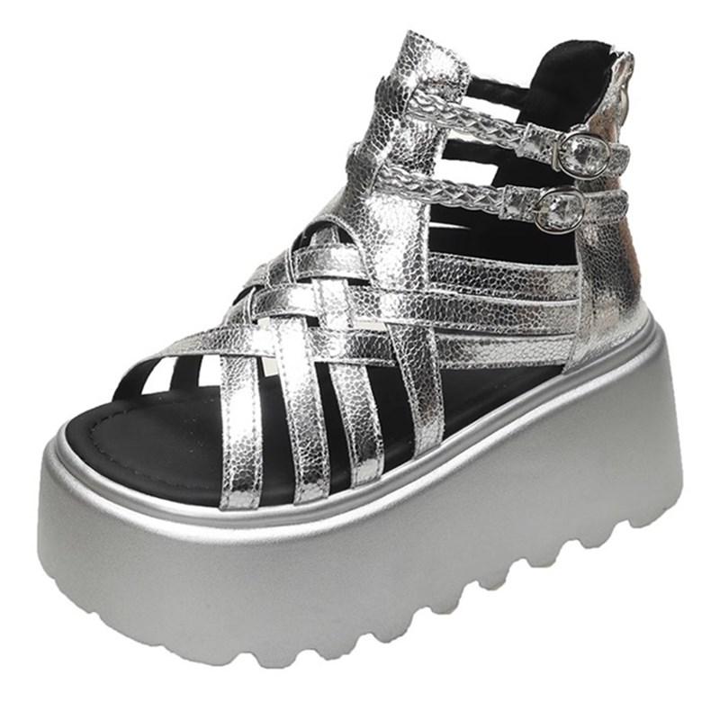 

Roman Style Thick Heel Heightening Sandals Women s Summer New Lightweight Breathable Open-Toe Platform Shoes Rubber Sole 39 серебряный