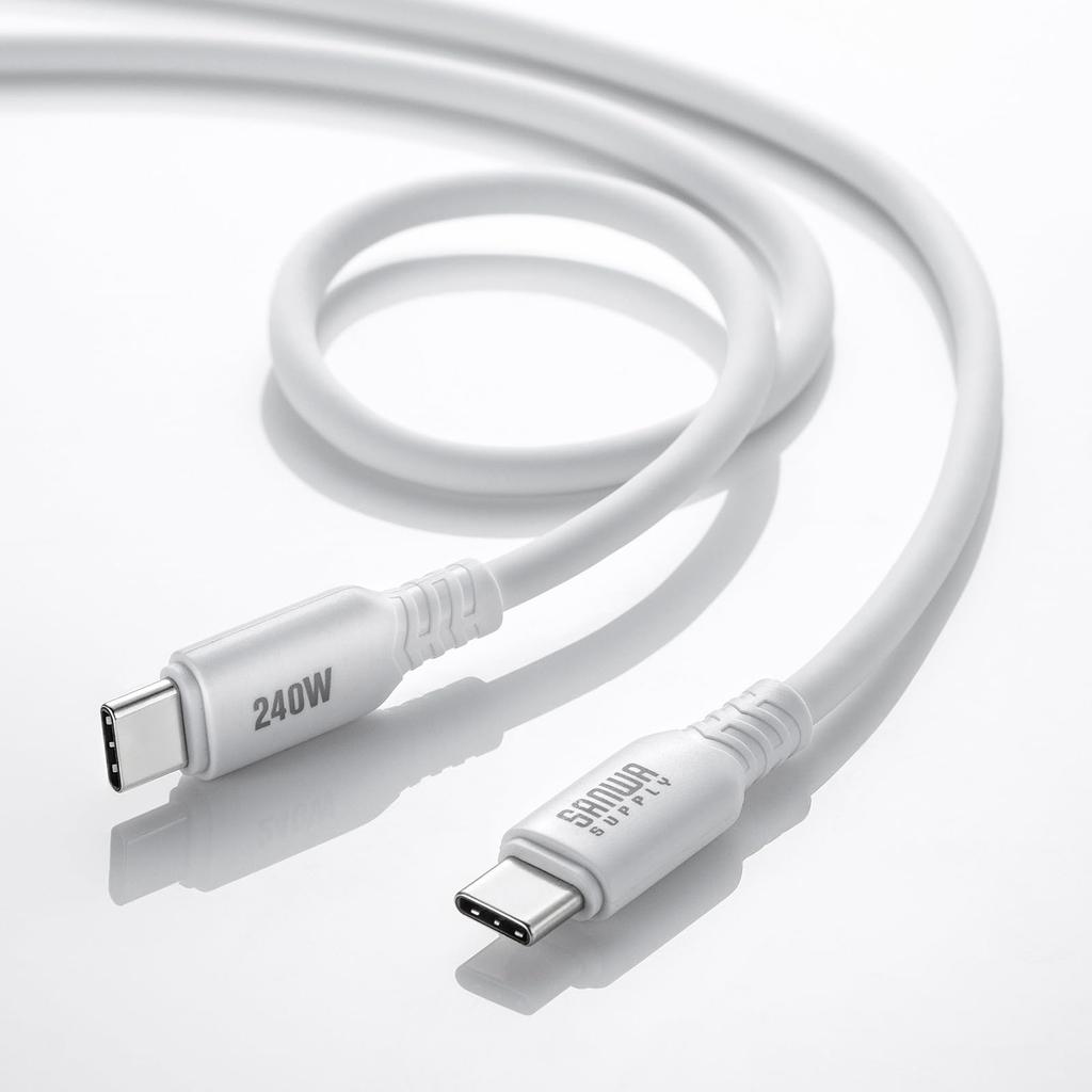 SANWA SUPPLY USB Silikonkabel 2.0 Type-C (PD240W, 0,5m, Hvit) KU-CCPES05W