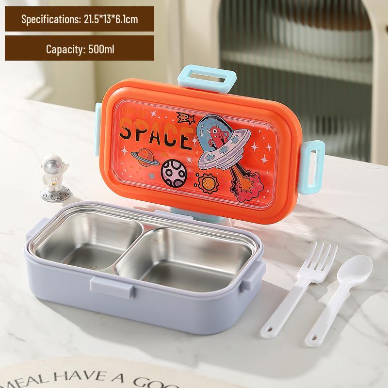 304 Stainless Steel Bento Lunch Box with Compartments, Fork & Spoon - Portable Meal Prep for Office Workers & Children