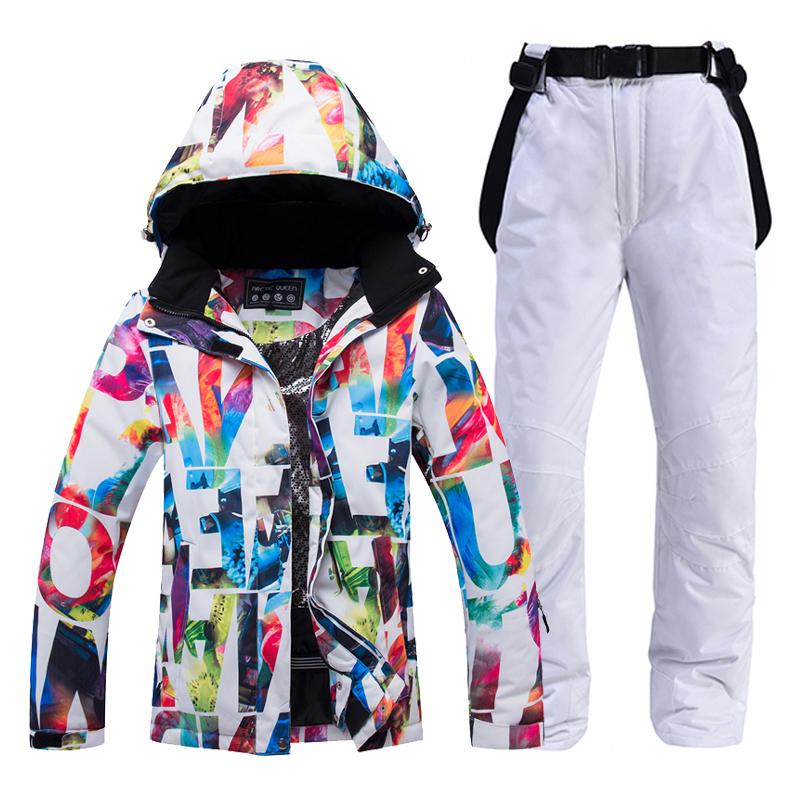 -30, Women Snow Wear Suit Sets, Snowboard Clothing, Waterproof, Winter Costume, Ski Jacket and Strap Pant, Belt Bibs for Female