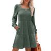 Womens  Square Neck Long Sleeve Dress Casual  Knit Dress With Pockets