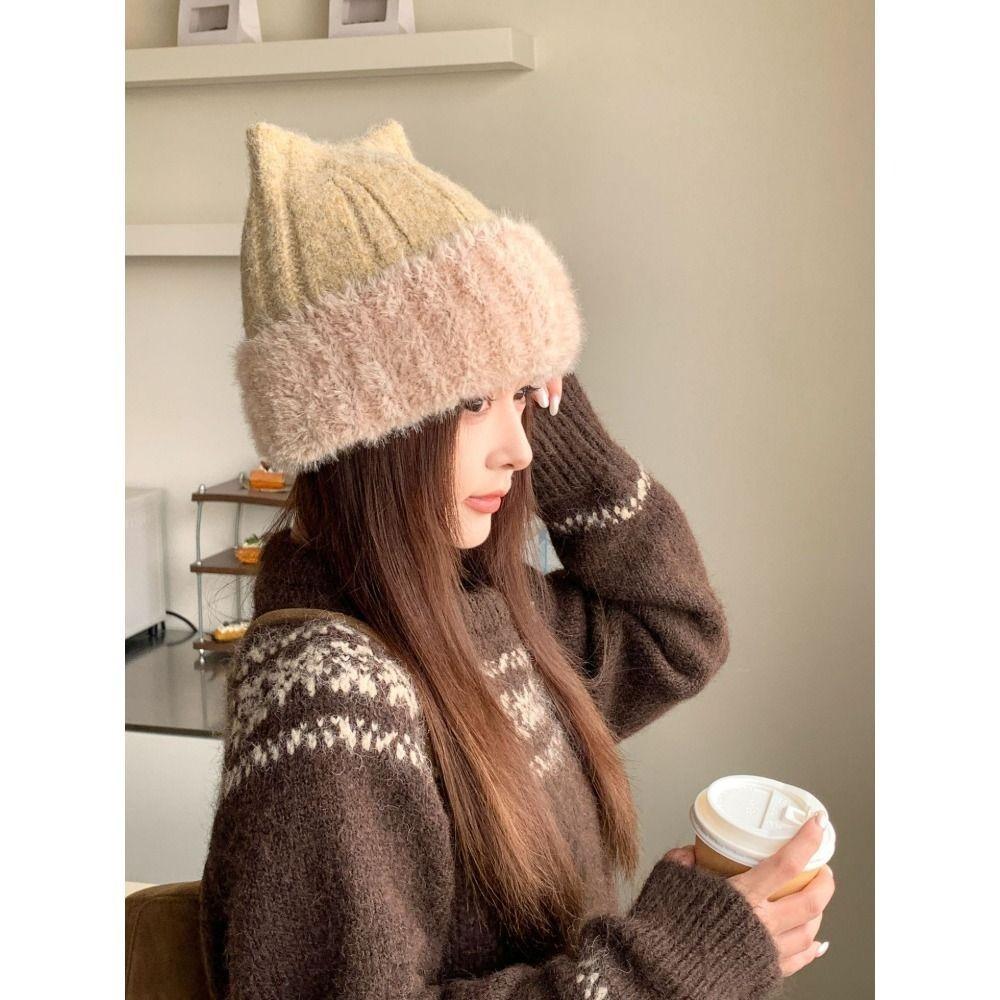 Warm Knitted Beanie Hat Fleece Lined Winter Thermal Hat Cozy Ear Protection Hat  For Women