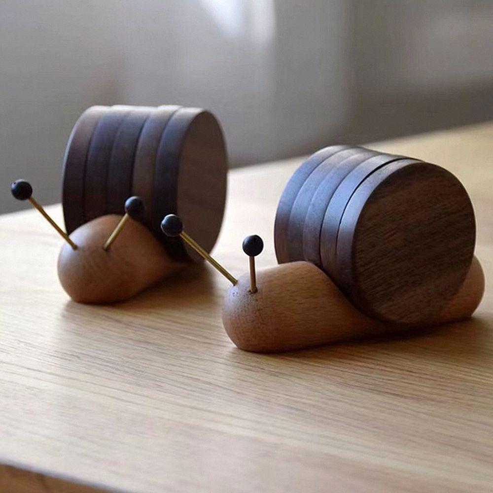 Snail Shape Drink Coaster Set Walnut Wooden Table Insulation Pad Cute Tea Cup Mat  Living Room