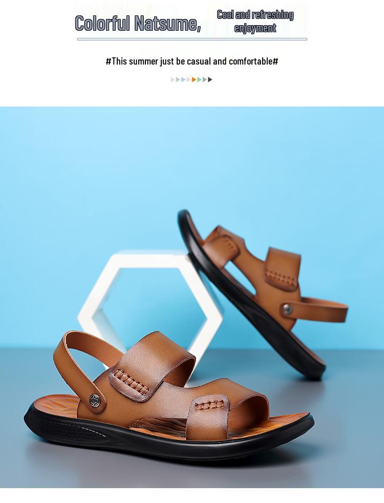 2025 Men's Genuine Leather Sandals: Beach & Casual Non-Slip Soft Sole Dual-Use Summer Shoes