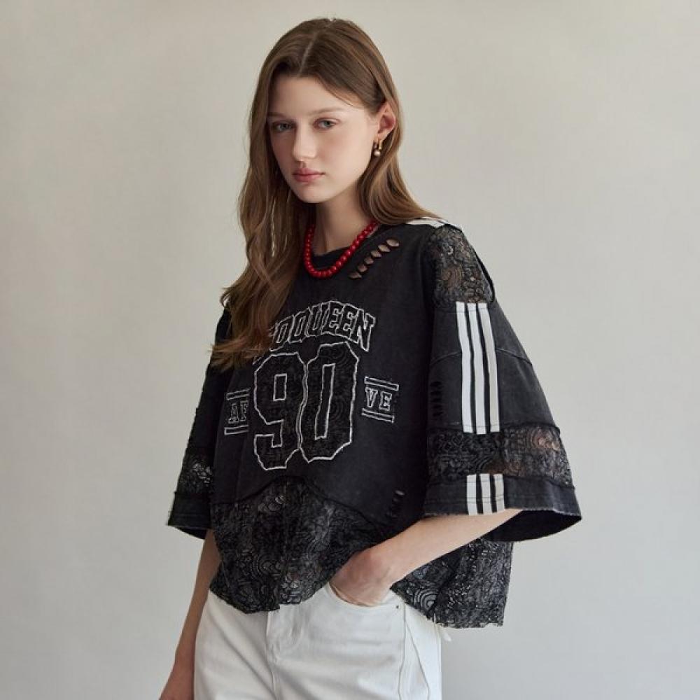 Maxza Oversized Lace Colorblock Damage T shirT zf06qT045na
