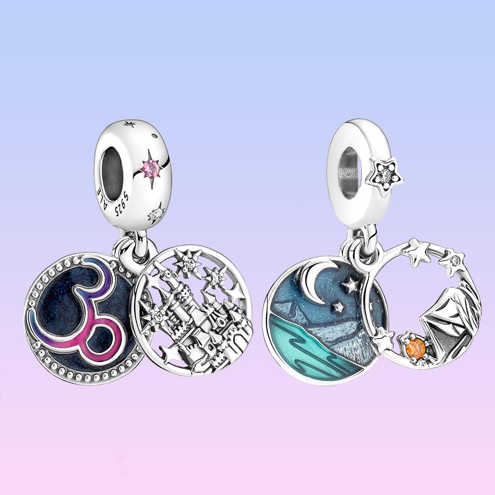 

S925 Серебро Кемпинг Ночное Небо Шарм с Двойной Кулон Подходит Оригинальный Браслет DIY Ювелирные Изделия для Женщин Подарок На День Рождения