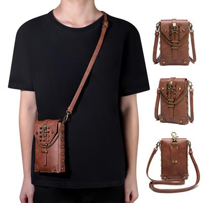 Mittelalterliche PU-Leder Retro Nietbesetzte Kleine Quadratische Tasche, Nische Originaldesign, Damen Einzelschultertasche, Vielseitige Achsel-Umhängetasche