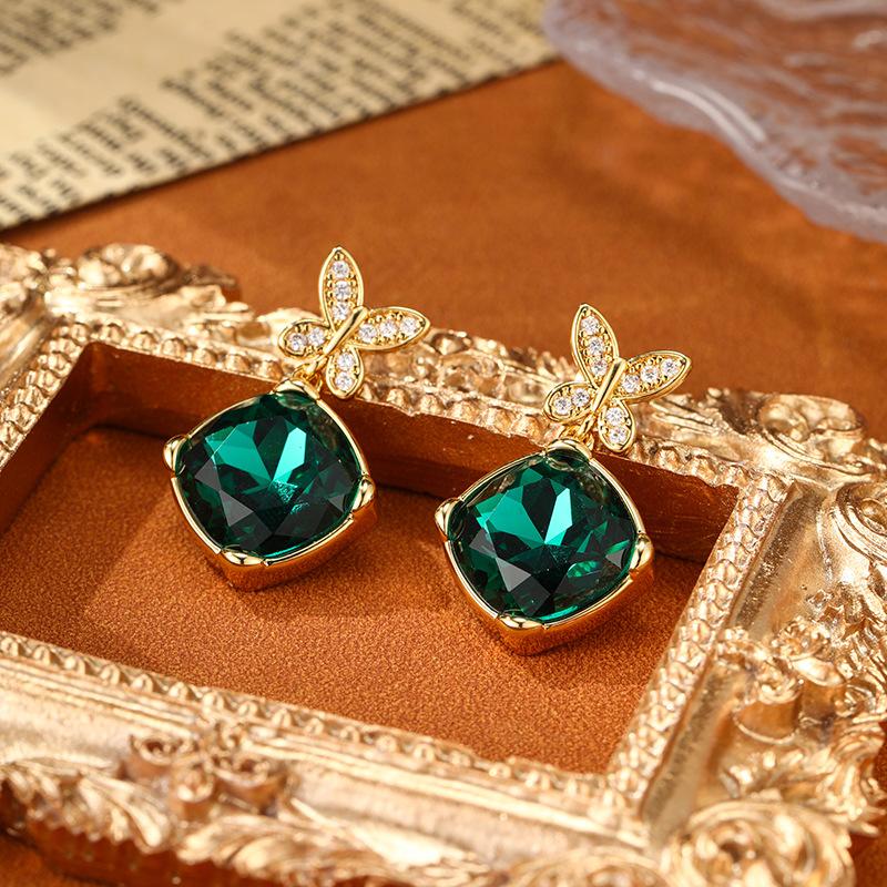 Fashion Accessories Retro Light Luxury Simple Micro Inlaid Zircon Butterfly Earrings Medieval Earrings