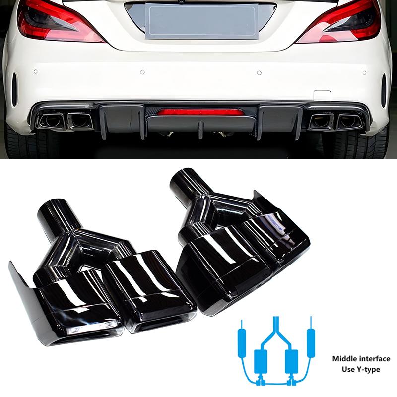 1 pair For Mercedes C-Class W204 E-Class W212 CLS-Class W218 exhaust modifications C63 E63 CLS63 black square quad exhaust tips