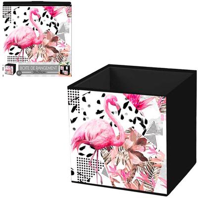 [Q4499] - Pink Gray 'Flamingo' Storage Cube - 31x31 Cm