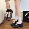 Cowhide Version! Retro Literary Square Head Small Leather Shoes Design Sense Thick Heel Front Lace-up Outer Wear Temperament Thick Sole Single Sho
