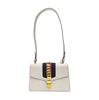 [Pre-Owned] Sylvie Gold Buckle Striped Web Satin Bow Wide Shoulder Strap Leather Handbag - Good #1SRG5GZ