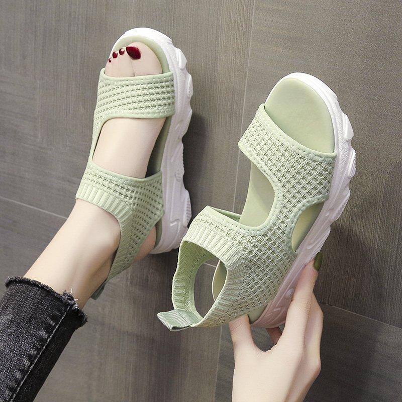 Spring and summer new muffin bottom knitted casual sandals women