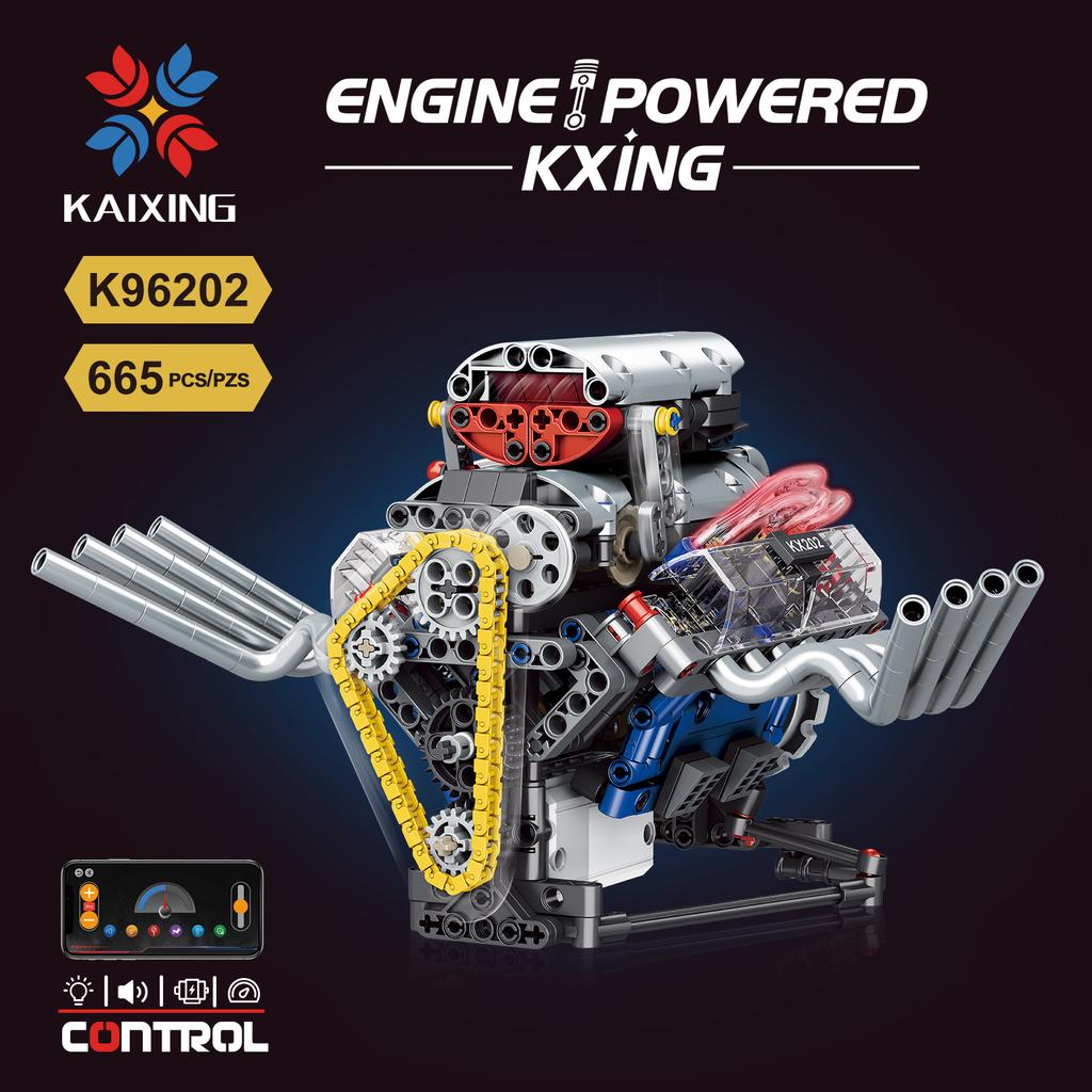 Moc 665Pcs Creative Electric Rc App Control V8 Engine Led Assembly Building Blocks Diy Children'S Puzzle Toy Birthday Gift