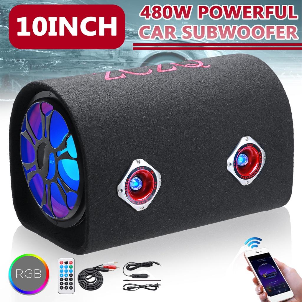 480W 10Inches 12V/24V Car Audio Active Subwoofer Bass Tube LED Bluetooth Speaker Box HiFi Home Car Amplifier Speakers Bass