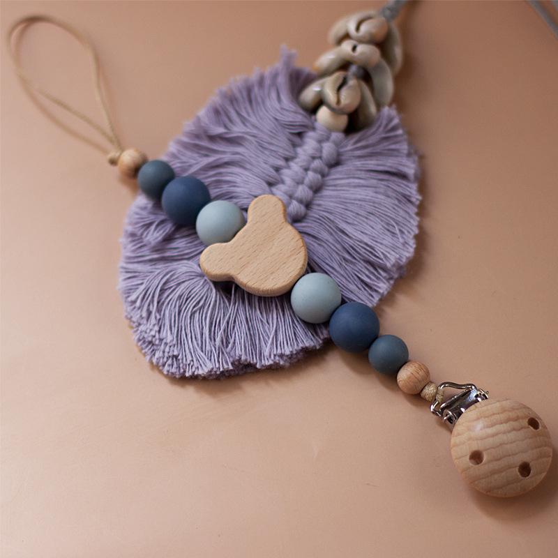 

Скандинавский стиль клипса для пустышки для малыша из бука и силикона - цепочка против падения Single piece