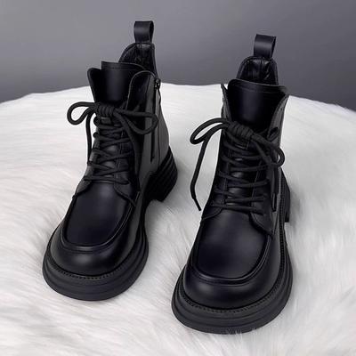 Rudens žiemos moteriški motociklininkų batai Populiarūs pliušiniai šilti aukštakulniai trumpi batai Lauko vandeniui atsparūs platforminiai ankle boots moteriški batai