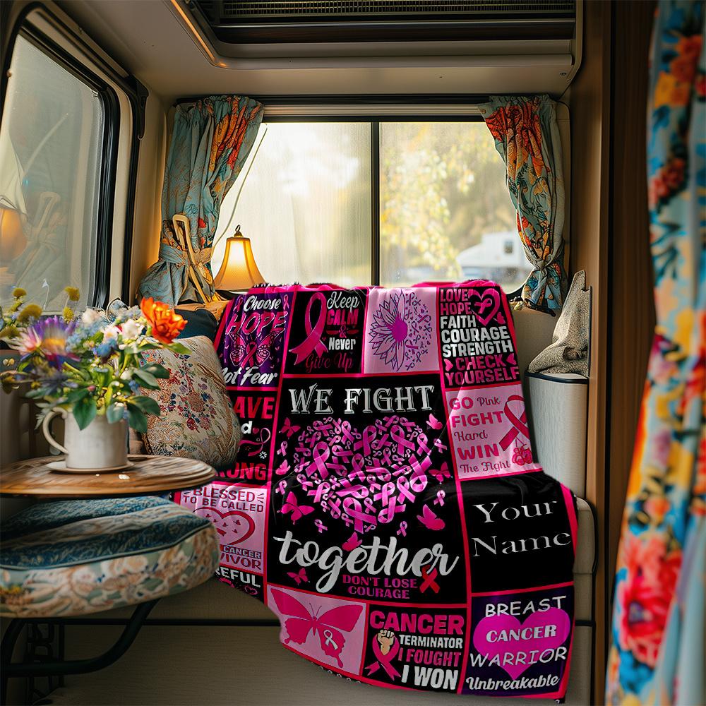 Breast Cancer Warrior Blanket Personalized Name Soft Comfortable Stylish Blanket Car Blanket Perfect For Travel Camping Outdoor Home Suitable For All