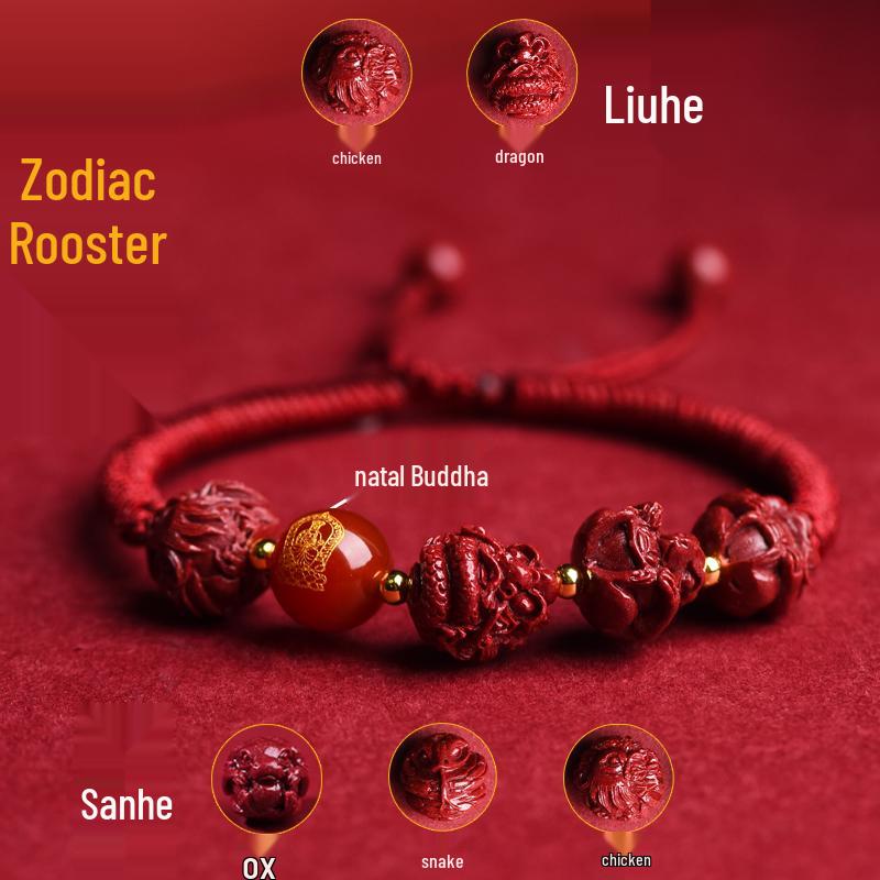 2025 Year of the Snake Cinnabar Zodiac Red String Bracelet - Unisex Benming Year Amulet with Sanhe Liuhe and Buddha Hand Design