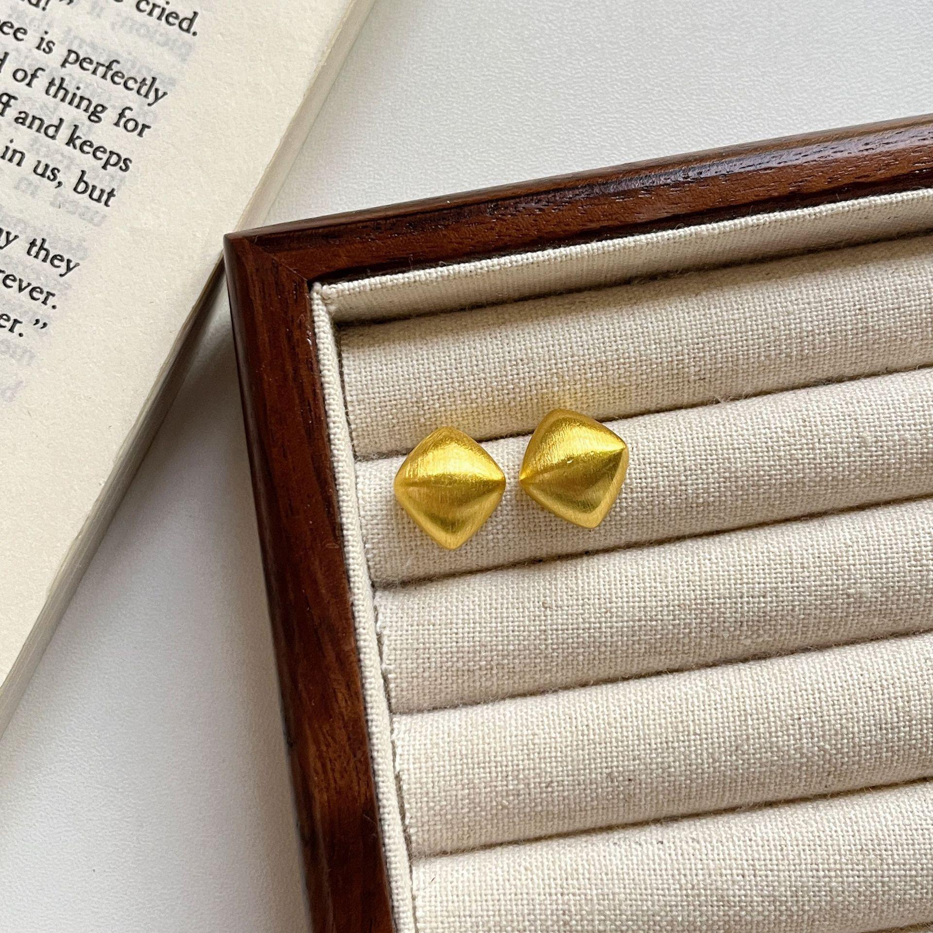 Brushed Diamond Rhombus Stud Earrings for Women - Fashionable Geometric Design