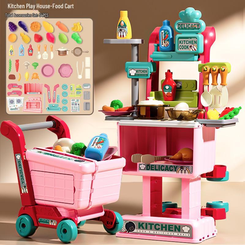 Mini Kitchen Playset: Pretend Play Shopping Cart & Cooking Toys for Kids