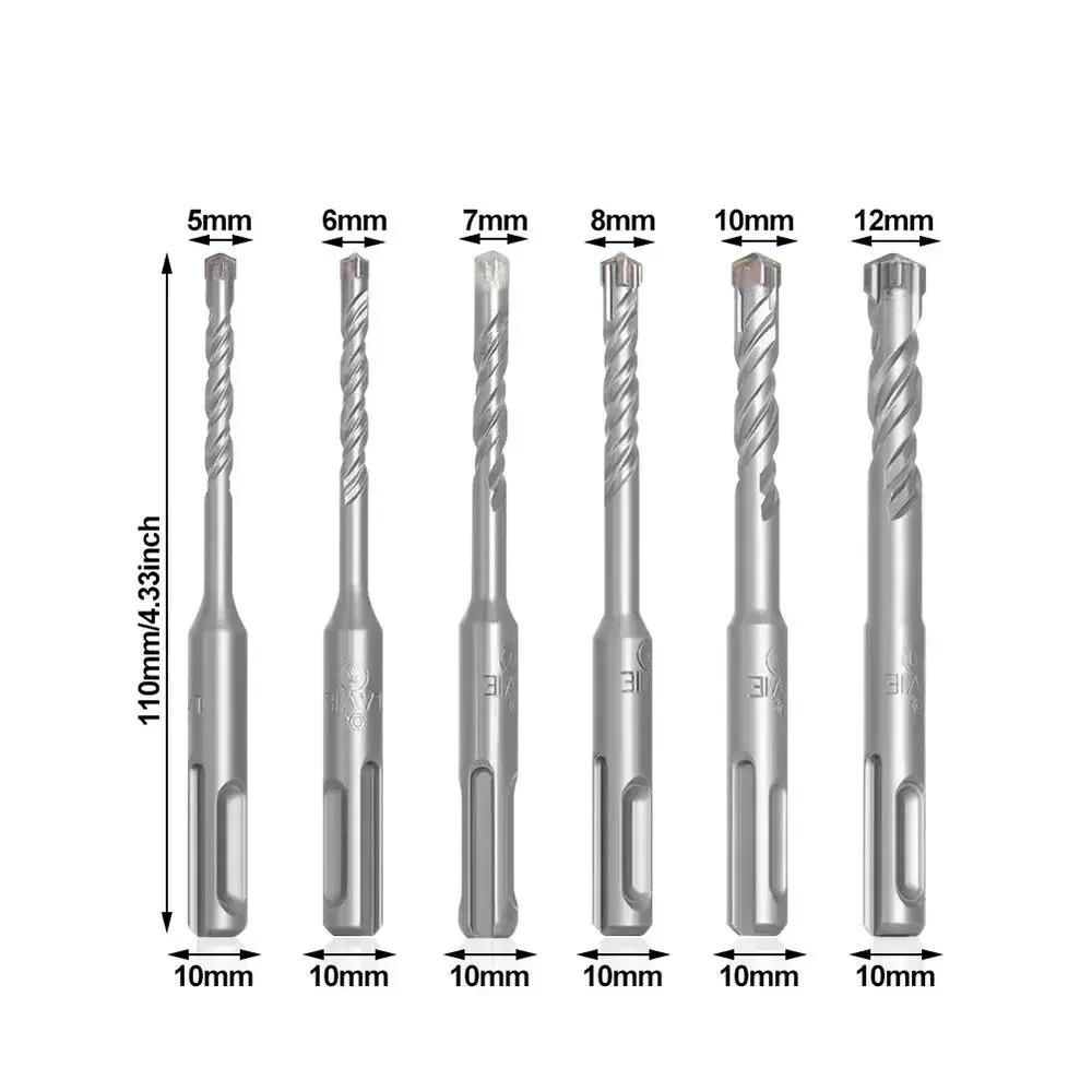1Pcs 5/6/7/8/10/12mm Concrete SDS Plus Drill Bit 110mm 160mm Cross Tips Impact Drills Round Shank 4 Cutters Hand Power Tool