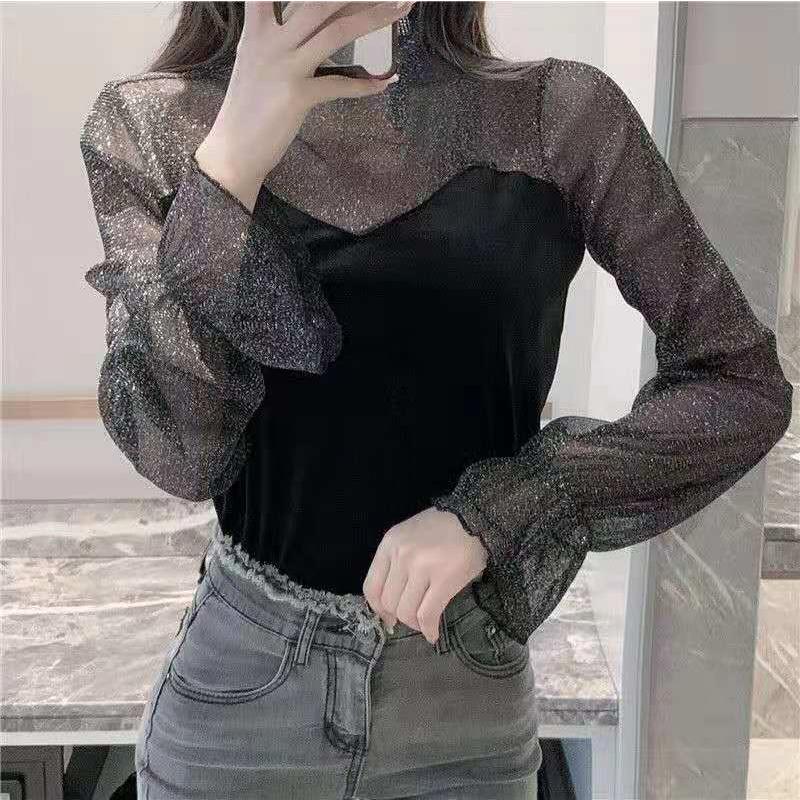 Große Größen Damen Spitzenhemd Samtoberteile Helles Siebdruckgarn Unterhemd für Herbst und Winter