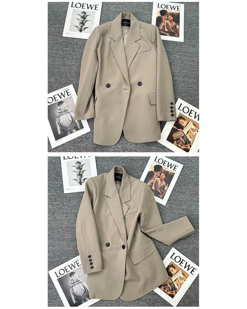 Women's Petite Gray Loose Two-Piece Suit Jacket Set - Early Spring 2025 Casual Blazer