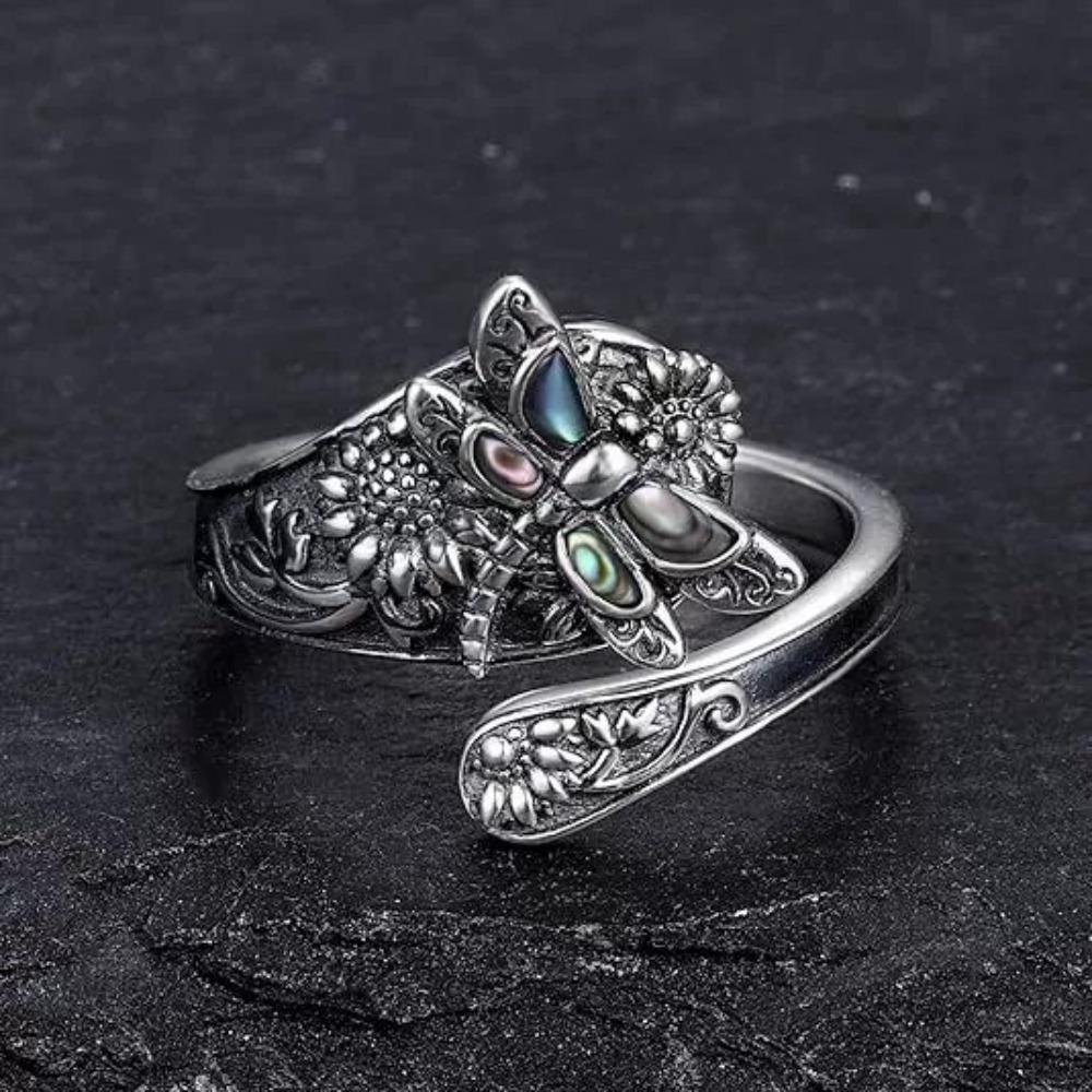 Vintage Boho Turquoise Dragonfly Sunflower Wrap Ring for Women adjustable opening