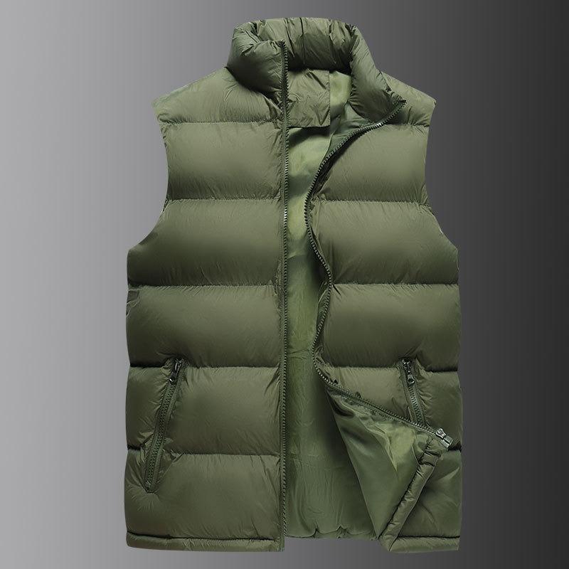 Winter Warm Thick Teen Solid Stand Collar Black Casual Zip Straight Hem Padded Vest