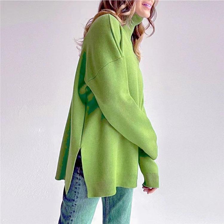 Autumn Winter Women Loose Knit Sweater High Neck Warm Comfortable