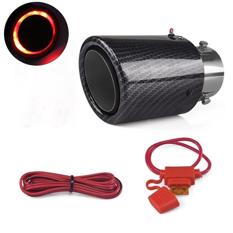 Auto Zubehör 63-65mm Carbonfaser Farbe Auto Auspuff Schalldämpfer Rohrspitze mit LED Licht Schalldämpfer Auspuff Auto Zubehör