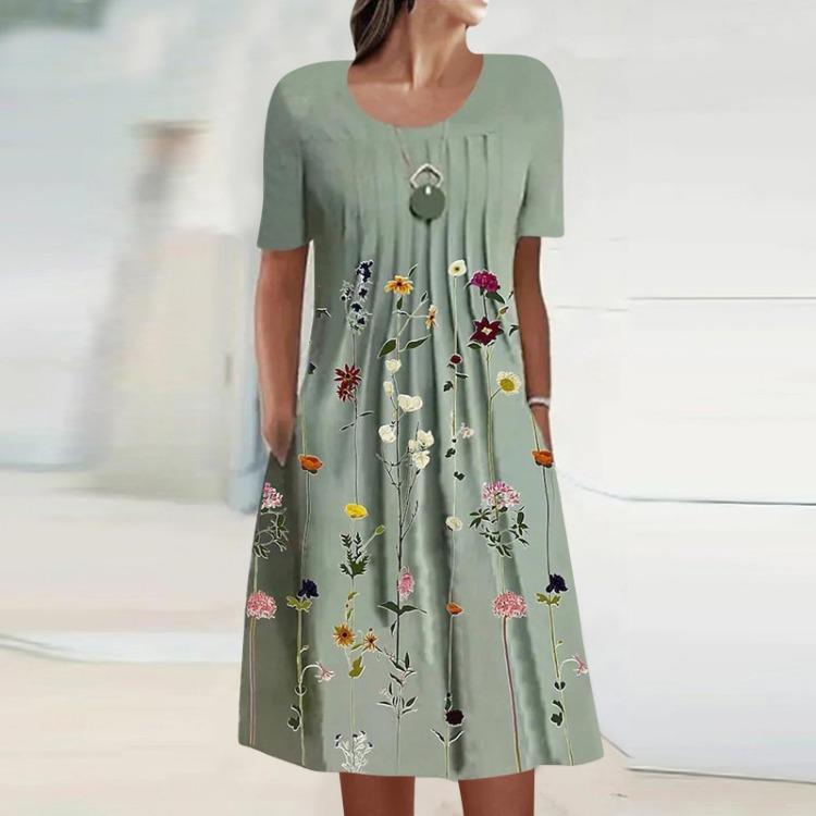 Women's Casual Summer Short Sleeve Pullover Dress Loose Round Neck Fashion Print