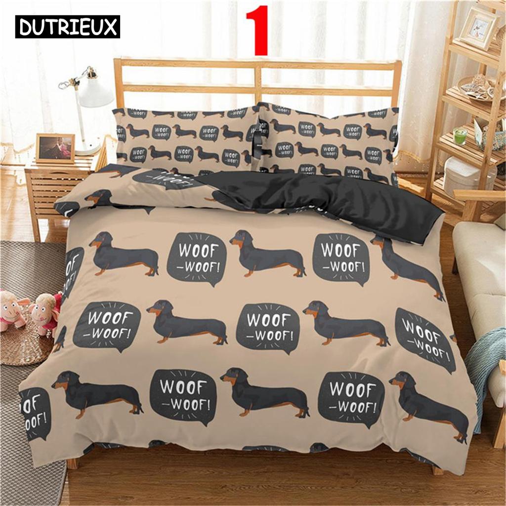 Cute Cartoon Bedding Set 2/3pc 3d Dachshund Animal Duvet Cover Set With Pillowcase Bedclothes Luxury Home Decor For Kids Gift