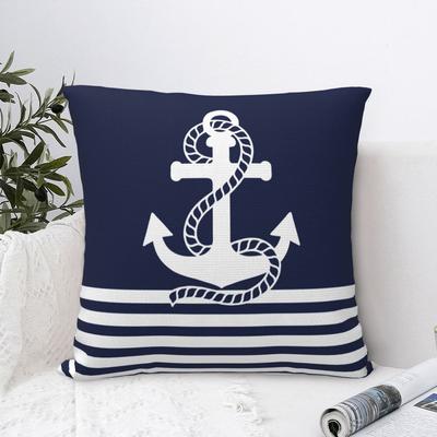 Federe Quadrata Blu Nautico Letto Auto Strisce Blu Ancora Bianca Copricuscino Decorazione Carina Cuscino da Arredo 40*40