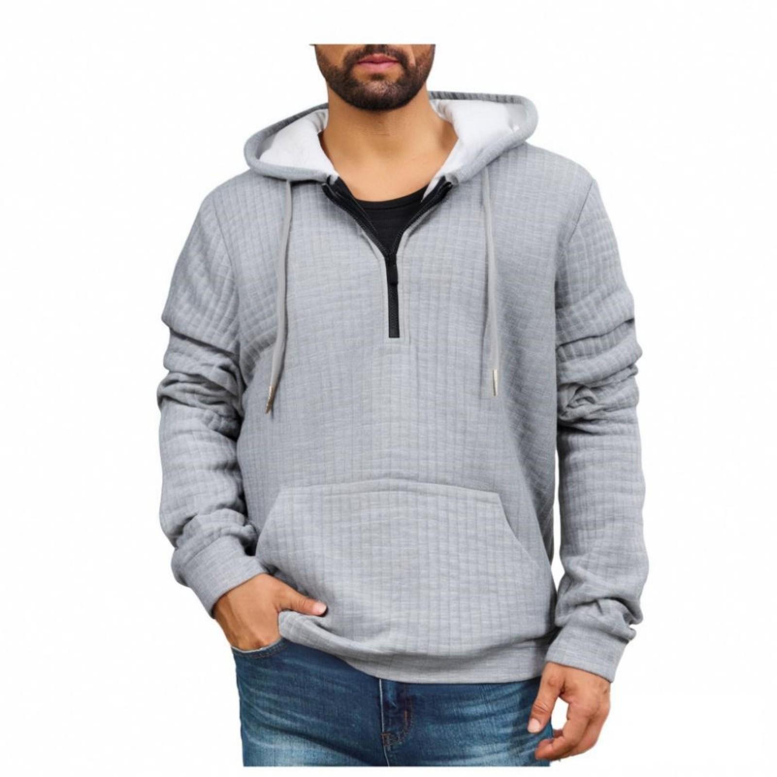 

Mens Pullover Fashion Quilted Hoodies Long Sleeve Hooded Sweatshirt With Pocket XXXL