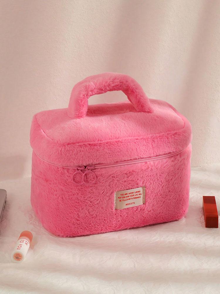 1PC Simple Pure Color Plush Makeup Bag Korean Portable Bag High Appearance Level Large Capacity Wash Bag for Women