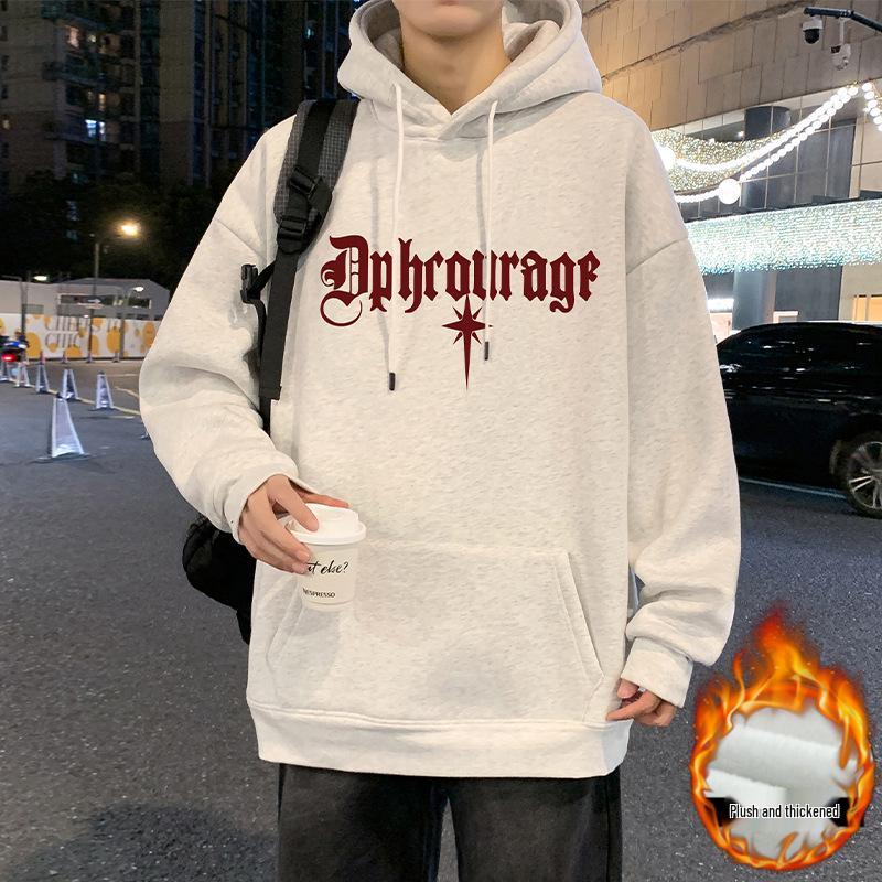 Men s Trendy Thickened Plus Velvet Long Sleeve Hoodie - Casual High Street Style for Autumn/Winter M