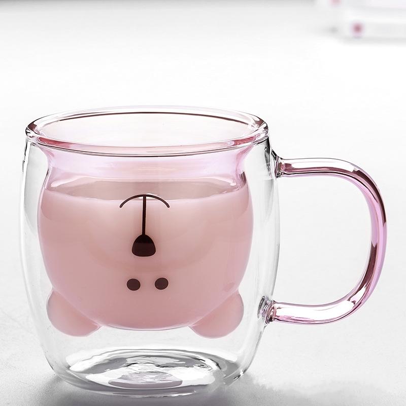 Творчий милий ведмідь Двошарова чашка для кави Подвійна скляна чашка Картонна коробка Тварина Молочне скло Леді Мила кішка Качка Собака Подарунок Різдвяний подарунок