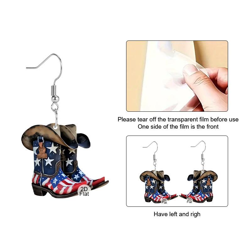 2D Flat Flag Pattern Acrylic Material American Flag Style on Boots Dangle Earrings Lightweight Colorful Earrings for Women Jewelry Gifts