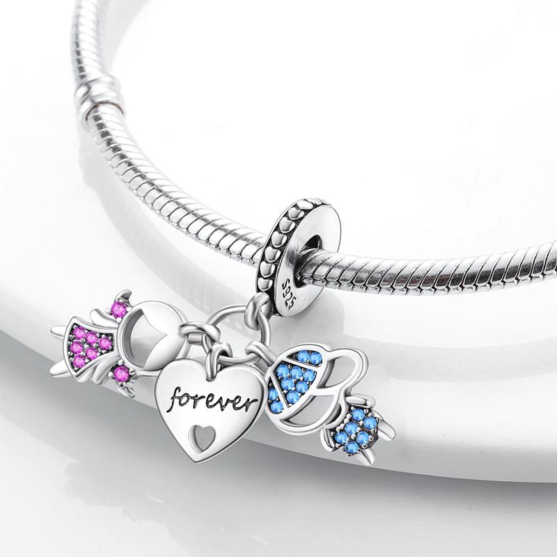 Copper Boy And Girl Sisters Couples Dangle Charms Fit Original Charm Bracelet Diy Beads Jewelry Making