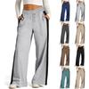Damen Casual Mode Einfarbig Elastischer Bund Kordelzug Taschen Weites Bein Gerade Hose