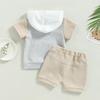 Infant Toddler Baby Boys Summer Outfits Waffle Hoodie Short Sleeve Shirt Top and Shorts Set 2Pcs Tracksuit Clothes
