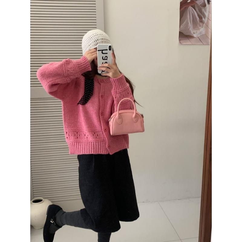 Spring and Autumn New Crew Neck Hollow Knitted Cardigan Top Women's Sweet Lazy Wind Jacket Single-breasted Jacket Tide