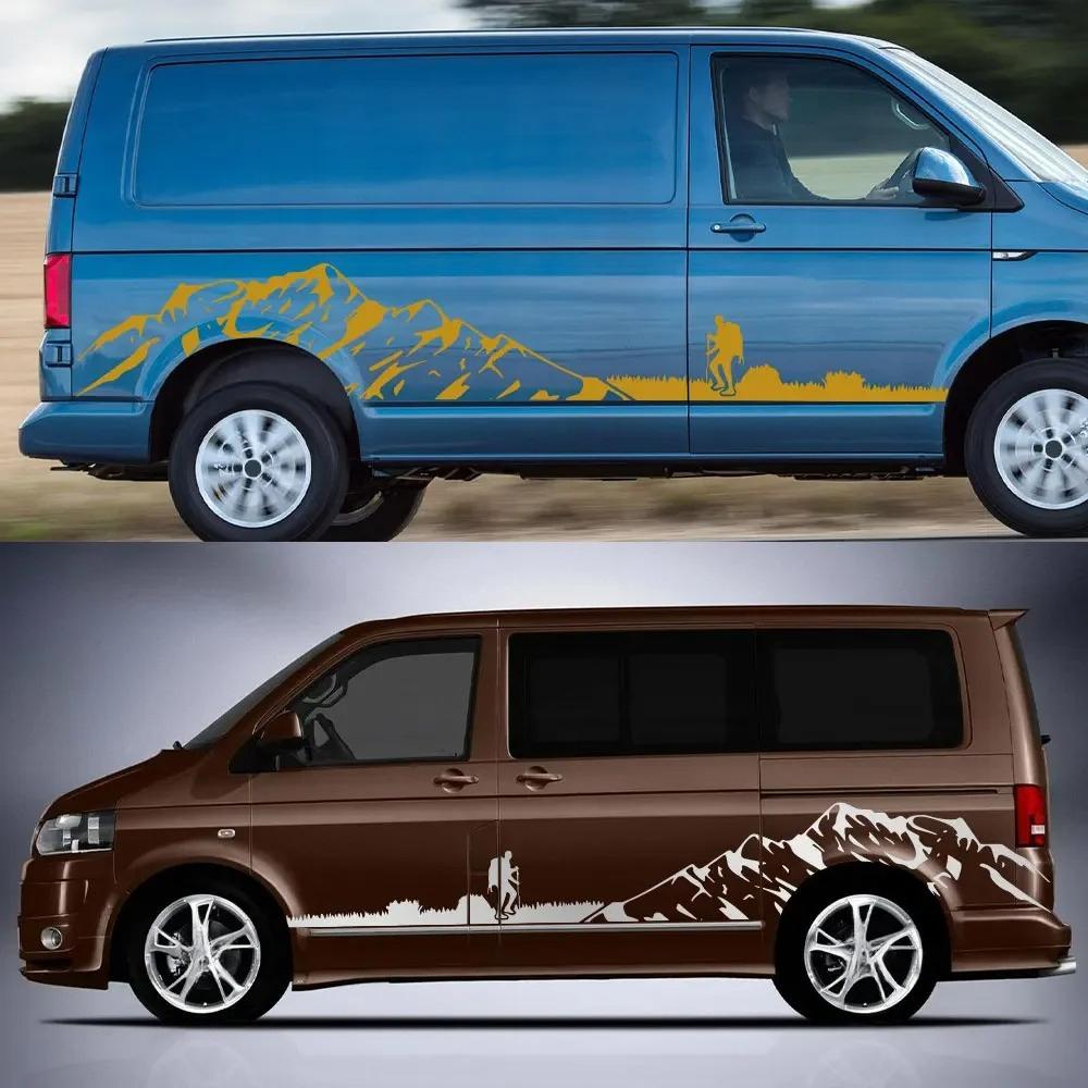 Van Stickers For Volkswagen VW Transporter T6 Camper Car Graphics Mountain Climb Camping Styling Decals Auto Tuning Accessories