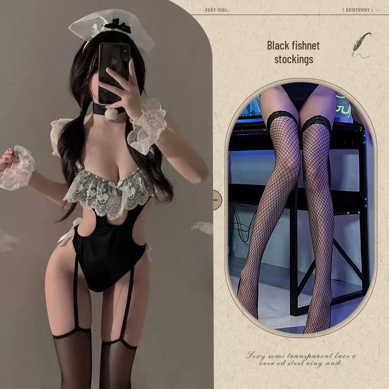 Sensual Lace Suspender Maid Costume - Seductive Cosplay Onesie for Small Chest