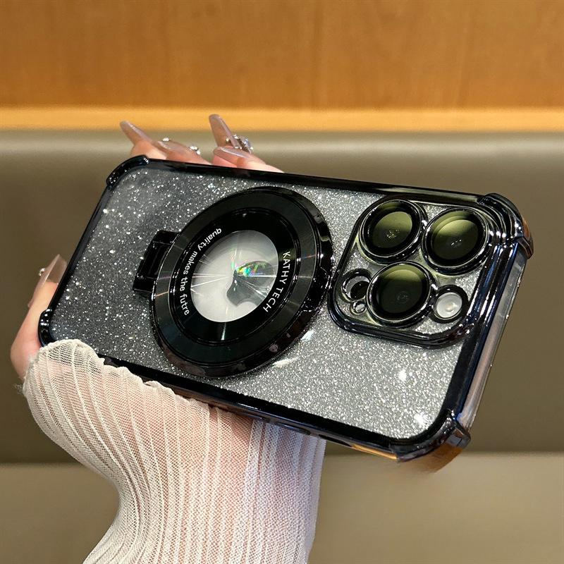 Applicable To IPhone16 Mobile Phone Case Airbag Anti-fall Magnetic Suction Bracket 15Promax Apple 14 Protective Case 13 Electroplating