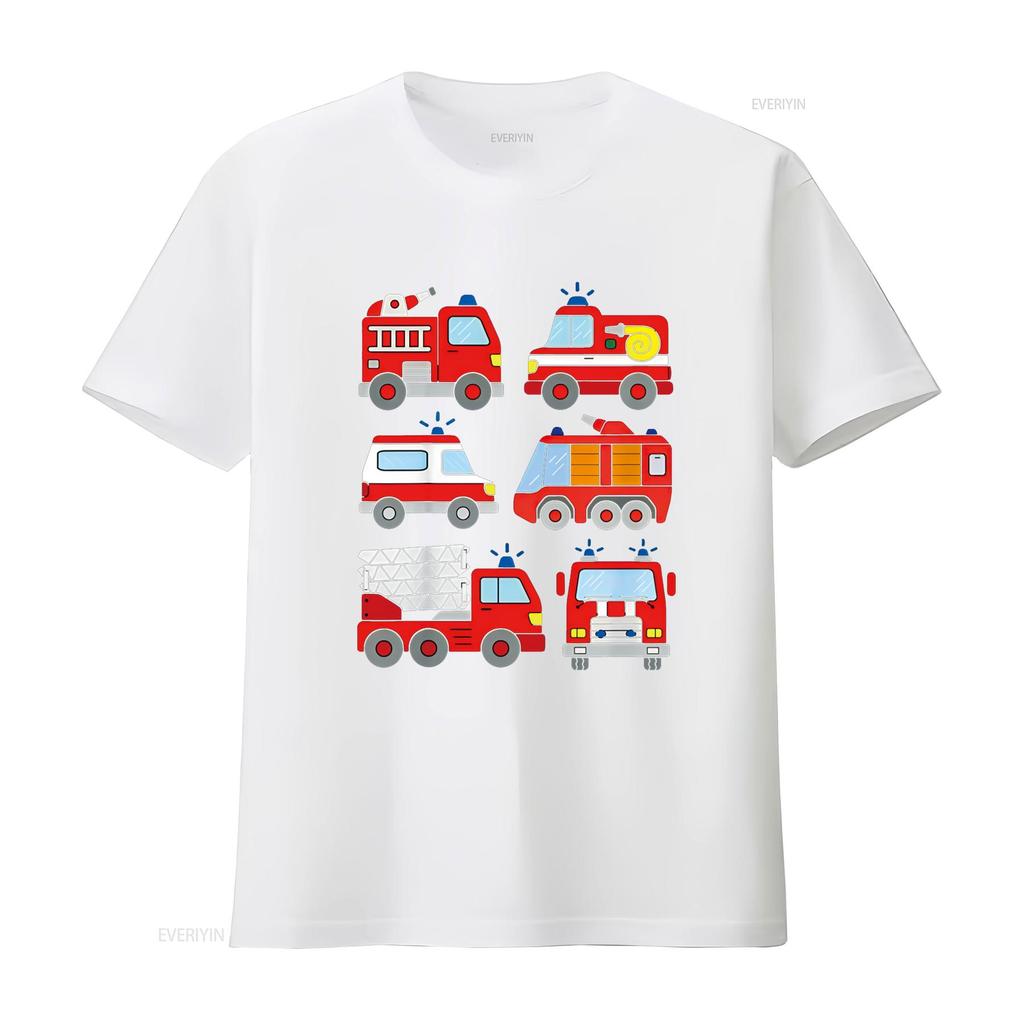 Fire Truck T Shirt Boys Toddlers Emergency Vehicle Vintage Washed Top For Everyday Wear Graphic Fashion Streetwear Soft
